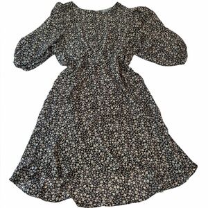 Good luck Gem Black Floral Puff-Sleeve Dress